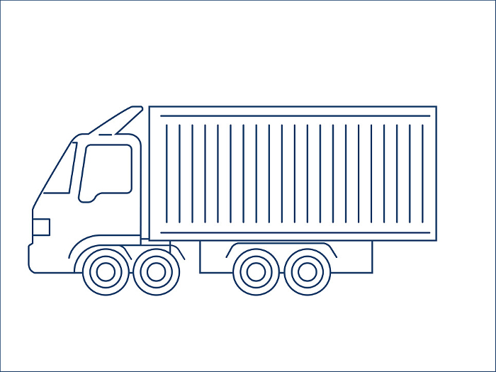 large trailer simple deformed cute car icon, illustration, pictogram