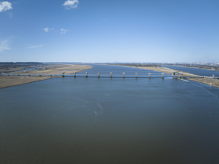 Tone River estuary weir  Tone River Bridge , photographed in 2024 February 2024 Tojo Town, Chiba Prefecture