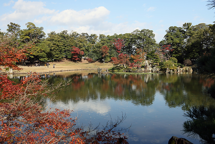 Autumn leaves in Genkyu-en Garden of Hikone Castle, Hikone City, Shiga Prefecture