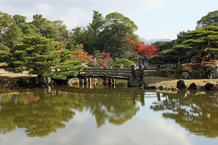 Autumn leaves in Genkyu-en Garden of Hikone Castle, Hikone City, Shiga Prefecture