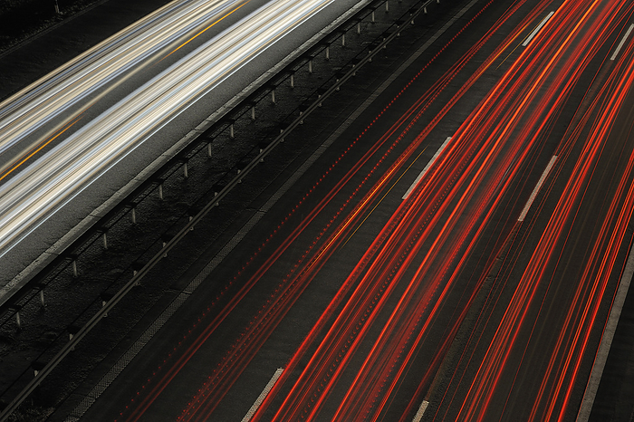Germany, Bavaria, Red and white traffic light trails