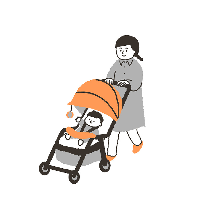 Mom taking a walk with a stroller