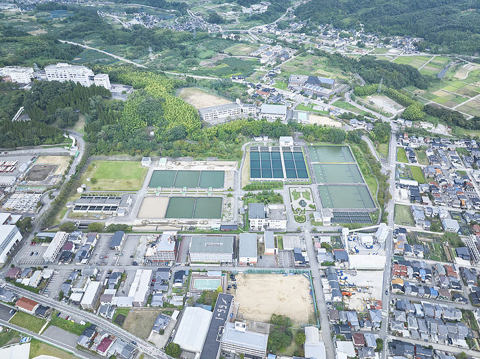 Ishikawa 2023 An aerial view of Sue Water Treatment Plant in Kanazawa, Ishikawa Prefecture, Japan, October 1, 2023.  Photo by AFLO 