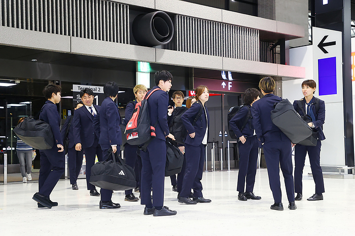 Japan women s national soccer team at Narita Airport Japan players ahead of the departure to Saudi Arabia at Narita Airport in Chiba, Japan, February 20, 2024. Japan will face North Korea in the AFC Women s Olympic Football Tournament Paris 2024 Round 3 match.  Photo by JFA AFLO   