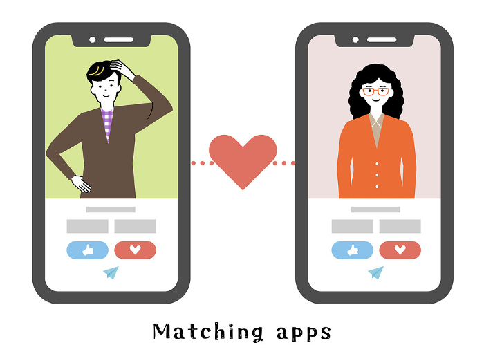 Illustration of an image of a smartphone matching application (dating app)