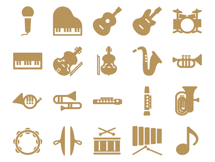 Set of musical instrument icons_cork pattern