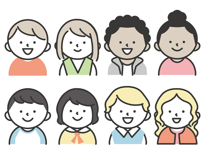 Set of illustrations of children from various countries of the world. upper body of smiling face