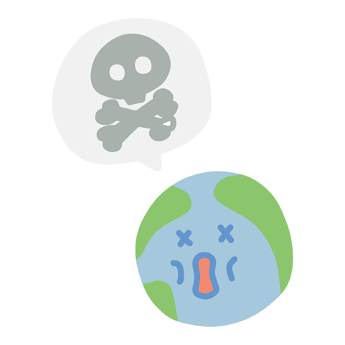 Deformed character illustration of a weak earth with a balloon with a skull and crossbones symbol.