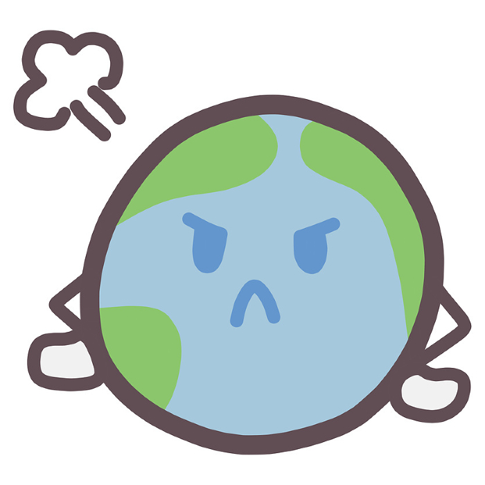 Illustration of an angry character with a cute deformed image of the earth
