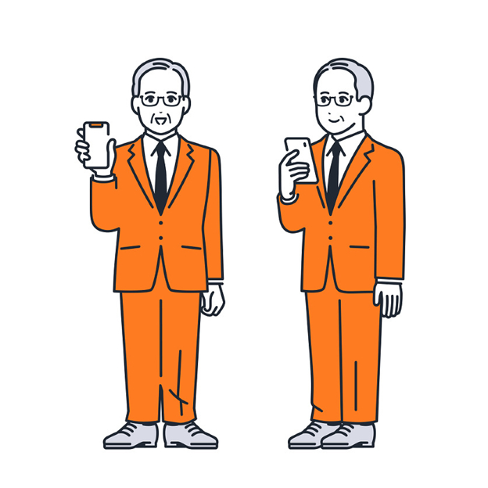 Simple vector illustration of a CEO holding a smartphone.