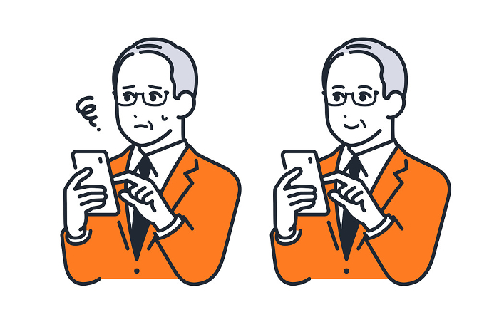 Simple vector illustration of a president operating a smartphone.