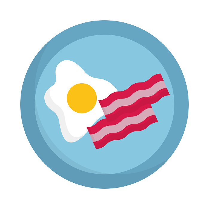Fried egg and bacon icon. Breakfast icon. Vector.