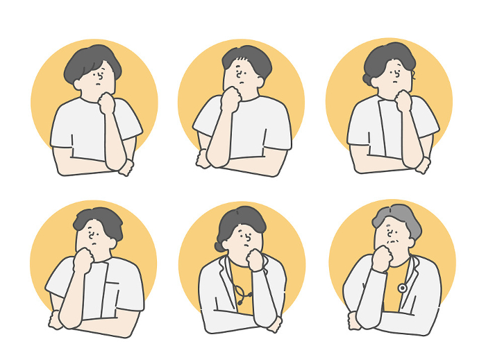 People working in the medical care field Thinking Icon Set