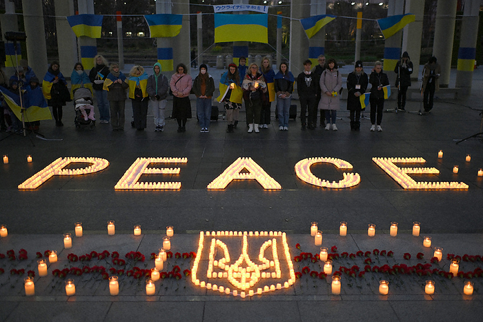 Two Years After Russia s Invasion of Ukraine, Countries Show Solidarity with Ukraine People observe a moment of silence on the two year anniversary of the Russian invasion of Ukraine in Kita ku, Osaka, February 24, 2024, 6 p.m. Photo by Rei Kubo