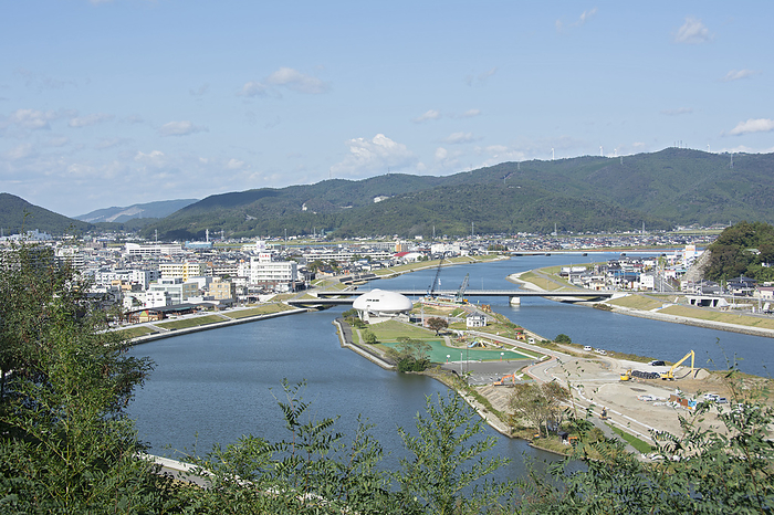Nakase area viewed from Hiyoriyama, Ishinomaki View of the old Kitakamigawa River and Nakase area from Hiyoriyama