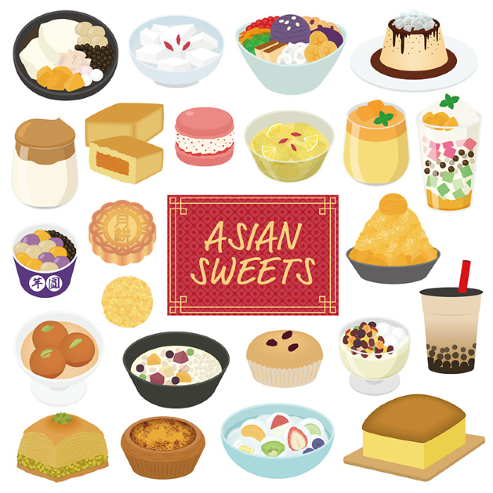 Illustration set of Asian sweets