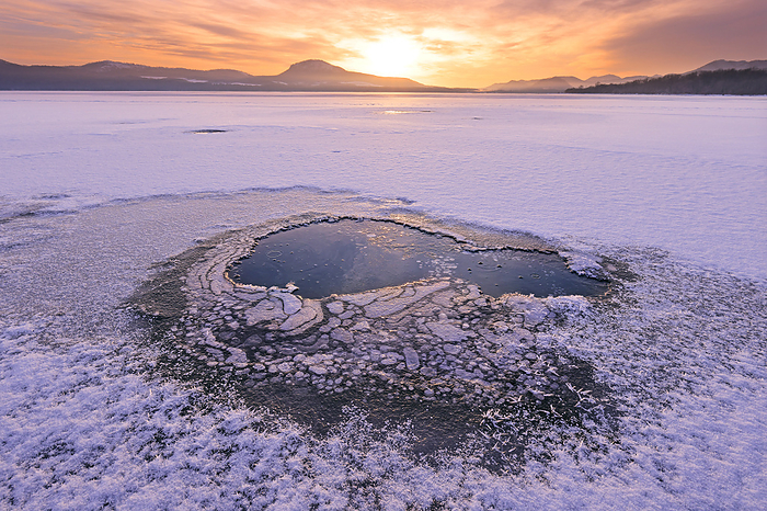 Ice Bubble and Frost Flower at Lake Kussharo in the morning, Hokkaido