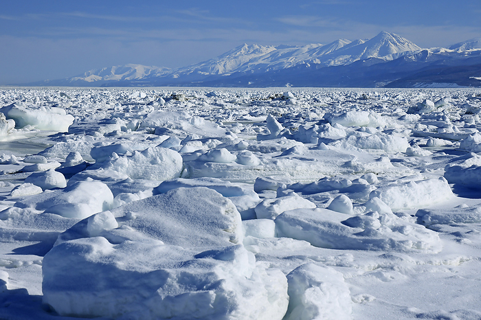 Hokkaido: Sea of Okhotsk drift ice and Shiretoko mountain range