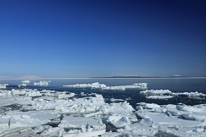 Drift Ice and Kunashiri Island in the Sea of Okhotsk, Hokkaido