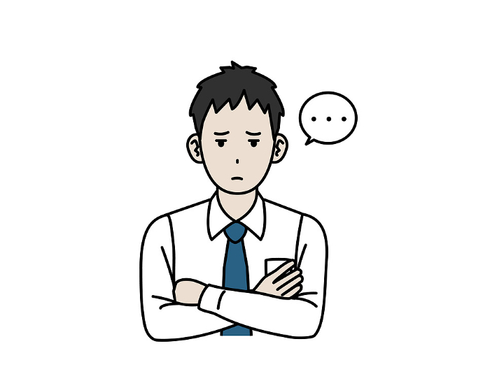 Clip art of a young office worker man with a suspicious look in his eyes