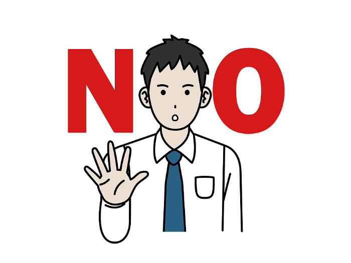 Illustration of a young male office worker refusing or saying no