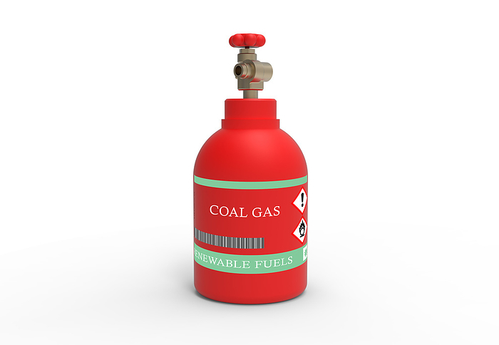 Canister of coal gas Canister of coal gas, a gas made from coal using a gasification process. It can be used as a fuel or fuel additive., by WLADIMIR BULGAR SCIENCE PHOTO LIBRARY