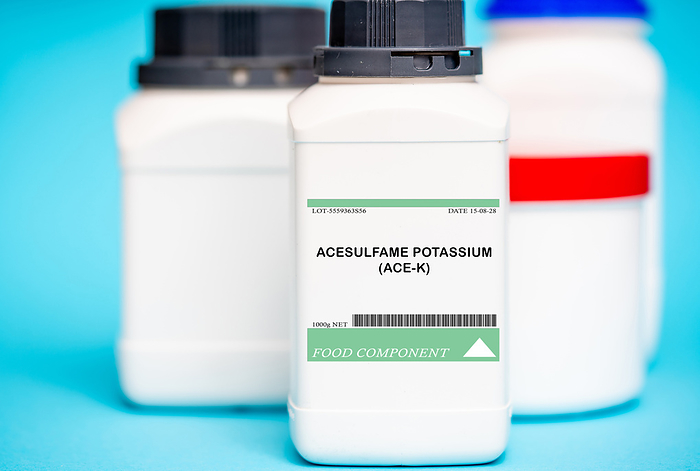 Container of acesulfame potassium Container of acesulfame potassium  Ace K . Ace K is a non nutritive artificial sweetener that is approximately 200 times sweeter than sugar. It is commonly used in baked goods, chewing gum, and some diet soft drinks. It is typically used in a powdered form., by Wladimir Bulgar SCIENCE PHOTO LIBRARY