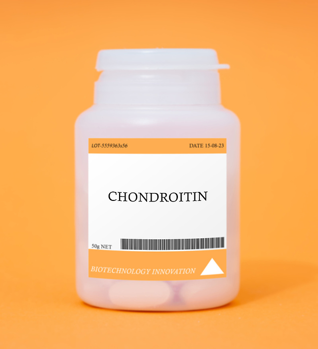 Container of chondroitin Container of chondroitin. Chondroitin is used to support joint health and reduce joint pain and inflammation., by Wladimir Bulgar SCIENCE PHOTO LIBRARY