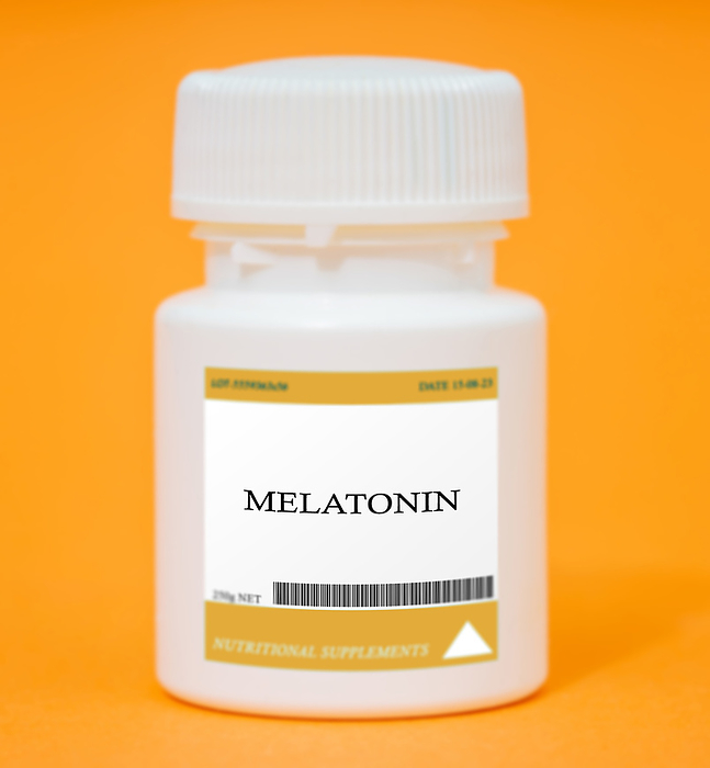 Container of melatonin Container of melatonin. Melatonin is used to support sleep and regulate the body s internal clock., by Wladimir Bulgar SCIENCE PHOTO LIBRARY