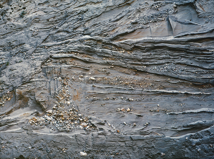 Recent glacial sediments Bedded, cross bedded and erratic alterations of silt, sand and pebbles, the latter often occurring in outwash bodies of varying form and size. These are characteristic deposits found in glacial environments, notably around or not too far away from the end of gletschers., by DIRK WIERSMA SCIENCE PHOTO LIBRARY
