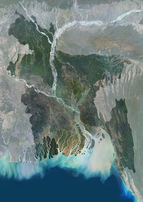 Bangladesh, satellite image Colour satellite image of Bangladesh and neighbouring countries. Located on the Bay of Bengal, the country is dominated by the fertile Ganges Delta., by PLANETOBSERVER SCIENCE PHOTO LIBRARY