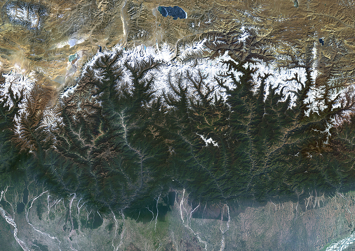 Bhutan, satellite image Colour satellite image of Bhutan and neighbouring countries in the Eastern Himalayas., by PLANETOBSERVER SCIENCE PHOTO LIBRARY