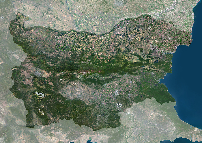 Bulgaria, satellite image Colour satellite image of Bulgaria and neighbouring countries. The country is bordered by the Black Sea to the east., by PLANETOBSERVER SCIENCE PHOTO LIBRARY