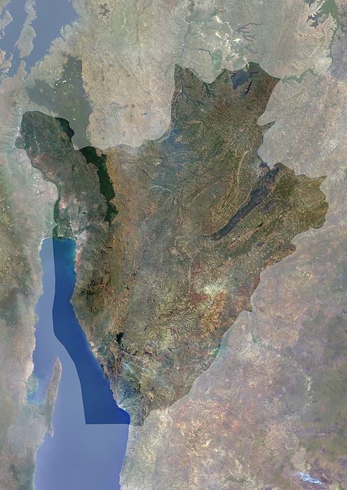 Burundi, satellite image Colour satellite image of Burundi. The country is in the Great Rift Valley. Lake Tanganyika lies along its southwestern border., by PLANETOBSERVER SCIENCE PHOTO LIBRARY