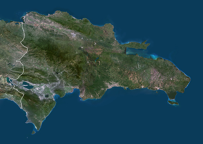 Dominican Republic, satellite image Colour satellite image of the Dominican Republic, with borders., by PLANETOBSERVER SCIENCE PHOTO LIBRARY