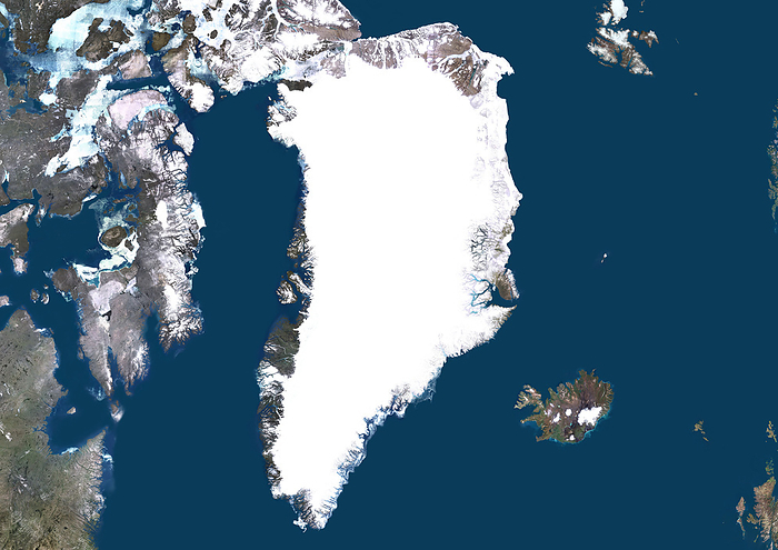 Greenland, satellite image Colour satellite image of Greenland., by PLANETOBSERVER SCIENCE PHOTO LIBRARY