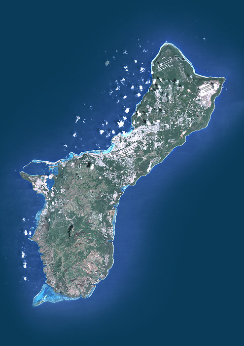 Guam, satellite image Colour satellite image of Guam., by PLANETOBSERVER SCIENCE PHOTO LIBRARY