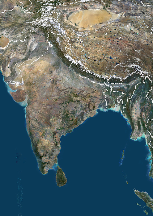 India, satellite image Colour satellite image of India and neighbouring countries., by PLANETOBSERVER SCIENCE PHOTO LIBRARY