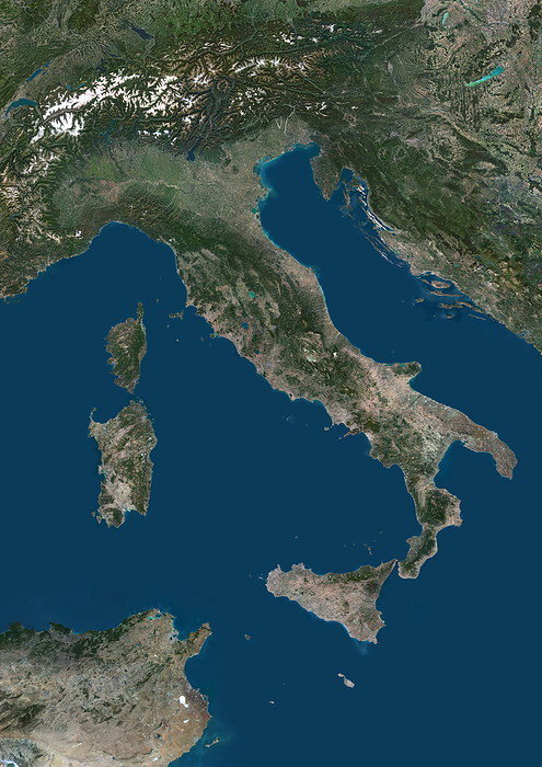 Italy, satellite image Colour satellite image of Italy and neighbouring countries., by PLANETOBSERVER SCIENCE PHOTO LIBRARY