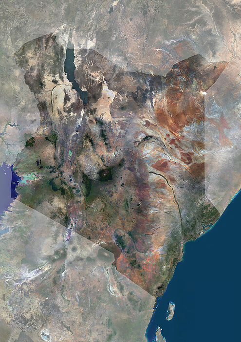 Kenya, satellite image Colour satellite image of Kenya., by PLANETOBSERVER SCIENCE PHOTO LIBRARY