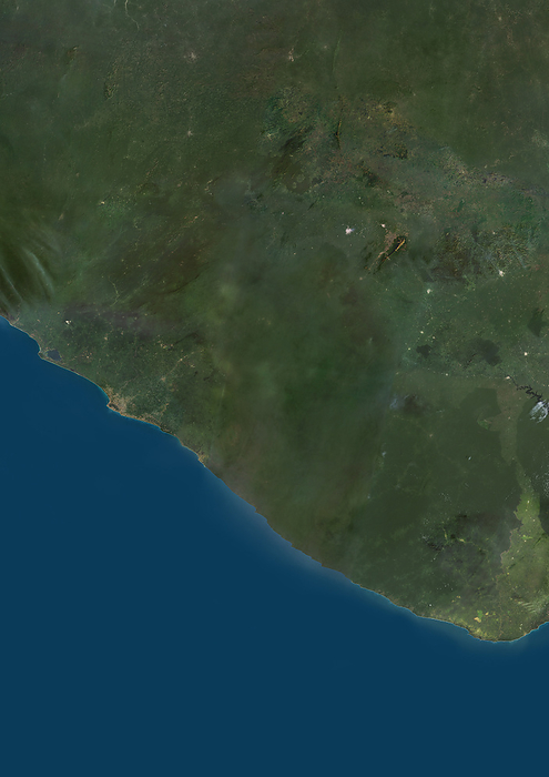 Liberia, satellite image Colour satellite image of Liberia and neighbouring countries., by PLANETOBSERVER SCIENCE PHOTO LIBRARY