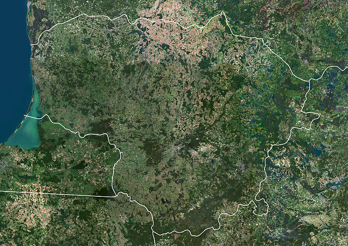 Lithuania, satellite image Colour satellite image of Lithuania and neighbouring countries, with borders., by PLANETOBSERVER SCIENCE PHOTO LIBRARY