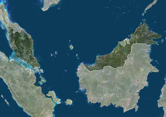 Malaysia, satellite image Colour satellite image of Malaysia, with borders., by PLANETOBSERVER SCIENCE PHOTO LIBRARY