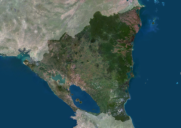 Nicaragua, satellite image Colour satellite image of Nicaragua., by PLANETOBSERVER SCIENCE PHOTO LIBRARY