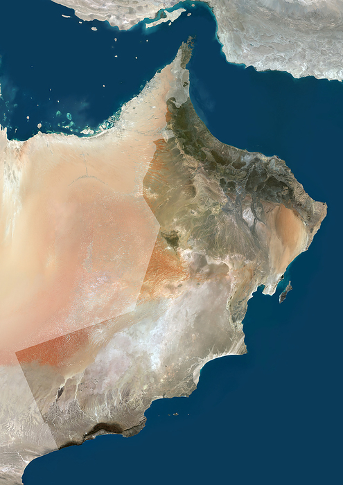 Oman, satellite image Colour satellite image of Oman., by PLANETOBSERVER SCIENCE PHOTO LIBRARY