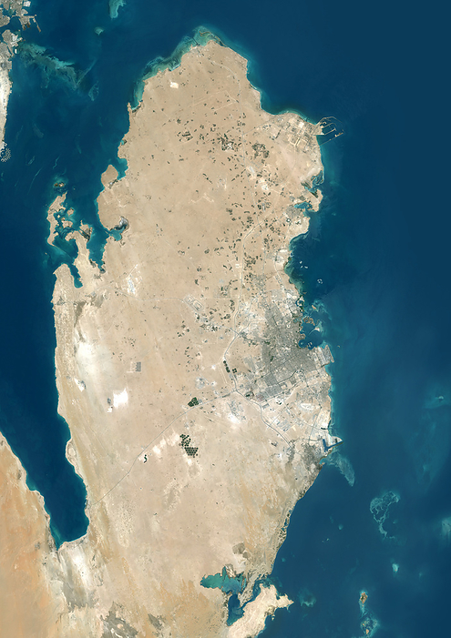 Qatar, satellite image Colour satellite image of Qatar and neighbouring countries., by PLANETOBSERVER SCIENCE PHOTO LIBRARY