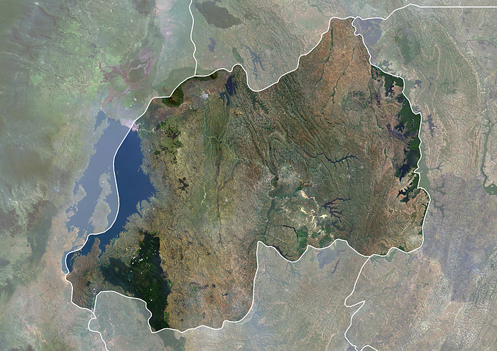 Rwanda, satellite image Colour satellite image of Rwanda, with borders., by PLANETOBSERVER SCIENCE PHOTO LIBRARY