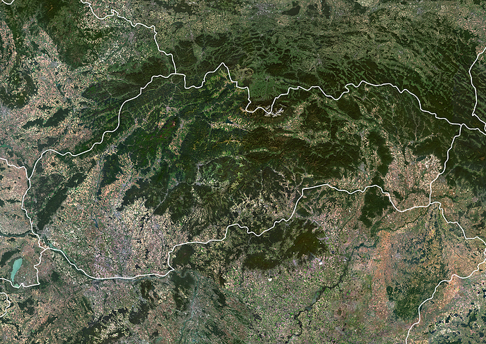 Slovakia, satellite image Colour satellite image of Slovakia and neighbouring countries, with borders., by PLANETOBSERVER SCIENCE PHOTO LIBRARY