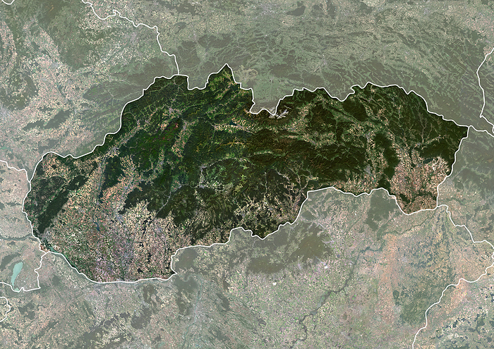 Slovakia, satellite image Colour satellite image of Slovakia, with borders., by PLANETOBSERVER SCIENCE PHOTO LIBRARY