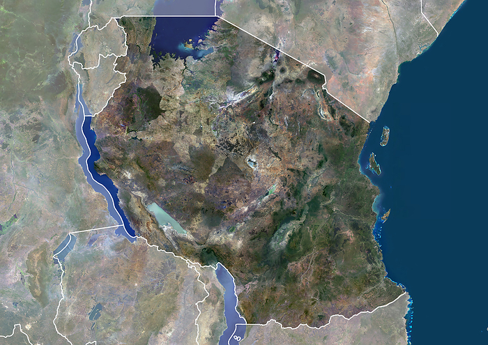 Tanzania, satellite image Colour satellite image of Tanzania, with borders., by PLANETOBSERVER SCIENCE PHOTO LIBRARY
